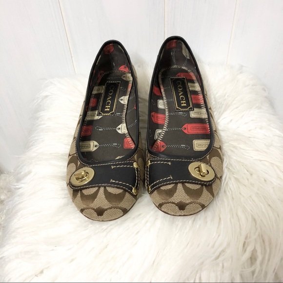 Coach Tan and Brown Logo Ballet Flats - Picture 2 of 10